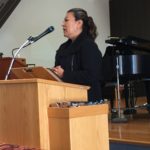 Photo of Macrina Mota addresses the Unitarian Universalist Fellowship of Sunnyvale on August 7, 2016.